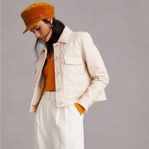 Anthropologie Maeve Faux Leather Quilted Jacket in Cream Beige, size 4